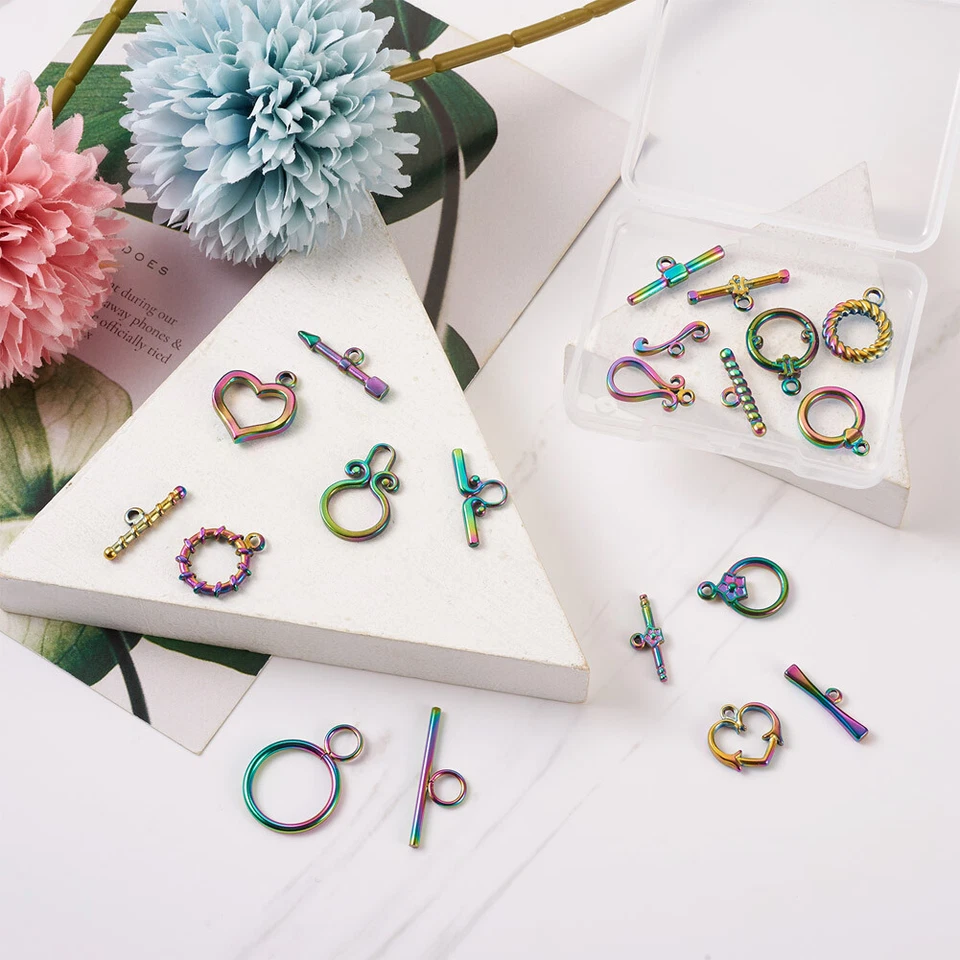 10Sets/Box Multi-color Vacuum Plating 304 Stainless Steel Toggle Clasps Findings - Image 3 of 4