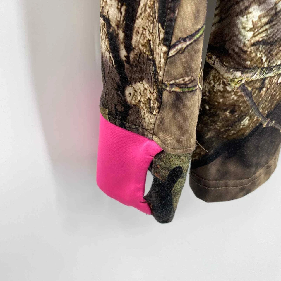 Mossy Oak 1/4 Zip Baselayer Shirt Womens Medium Green Pink Camo Print Polyester - Image 4 of 4