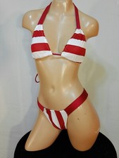 Exotic dancer stripper medium red/white two piece bikini dance outfit-dancewear
