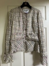 CHANEL 05P NEW LESAGE TWEED PINK GREEN FRINGED JACKET SEQUIN CAMELLIAS 38-40 $7K