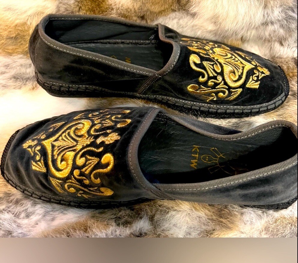 PANTOFOLA D’ORO Pantofole da fumo nuove senza etichette KTW stampa europea velluto taglia 42 scarpe US 10 5