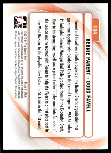 2011-12 In The Game Between Pipes Bernie Parent/Doug Favell Philadelphia Flyers - Picture 2 of 2