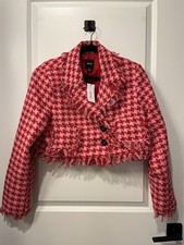 Nastygal Red Boucle Tailored Cropped Blazer Hot Pink Size US 10