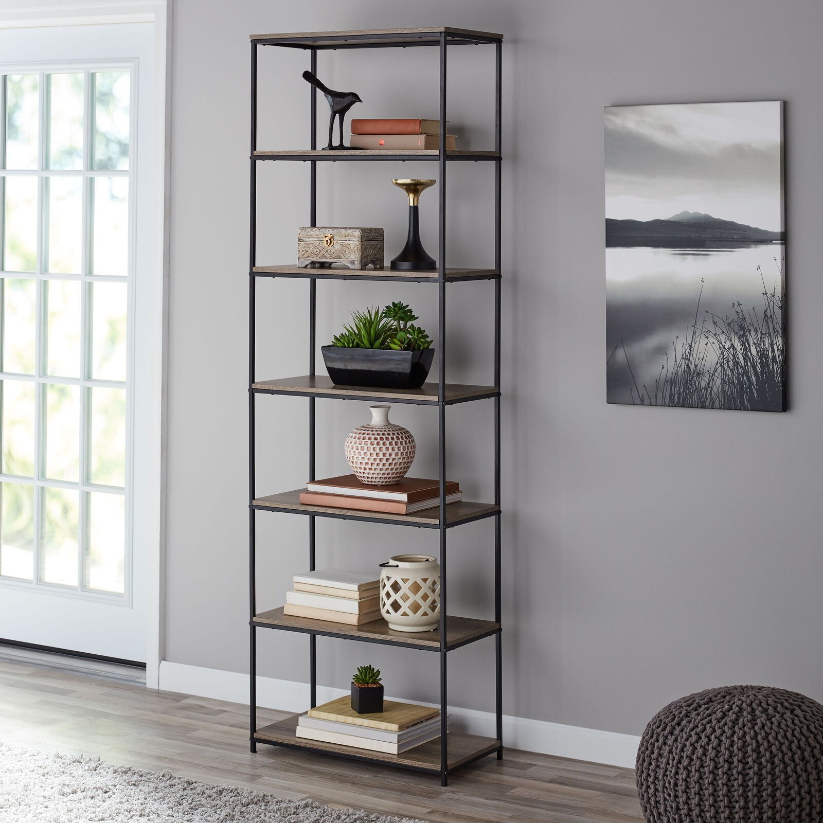 6-Shelf Industrial Metal Bookcase Storage Rack Furniture