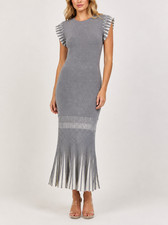 Rivir Downtown Vibes Gray Knit Pleated Maxi Sweater Dress Large NWT
