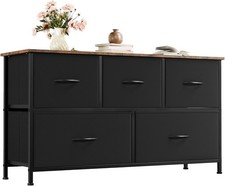 Somdot 5-Drawer Wide Fabric Dresser Storage Unit – Rustic Brown Black Chest