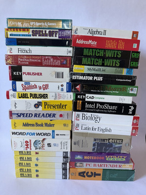 Vintage Computer Software Program Lot on Floppy Disc New Factory Sealed Big Box