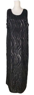 NWT MLLE GABRIELLE Sz16 Shift Cocktail Dress Wavy Line Shimmer Fray Metallic Blk