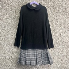 Polo Ralph Lauren Dress Girls 6X Black Houndstooth Pleated Hem Long Sleeve