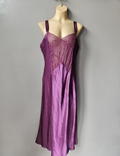Vintage 90s Victoria's Secret Purple Full Length Satin Gown Lace Front Slit Sz S