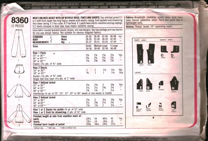 8360 Vintage Simplicity SEWING Pattern Mens Pants Shorts Unlined Jacket 1970s M - Image 2 of 2