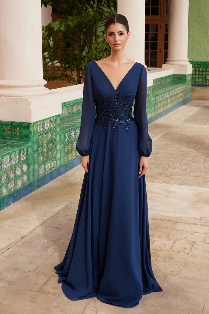 Chiffon Long Sleeve Ball Gowns Long Sleeve Solid Dresses for Women for sale 