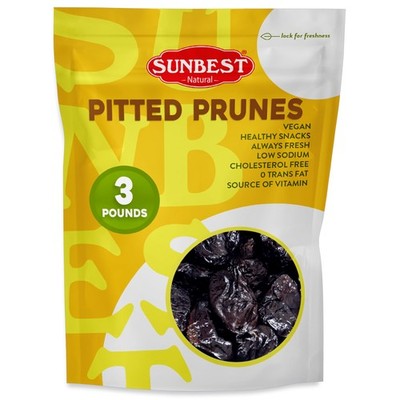 Dried Pitted Prunes 3 Lbs - 3.4g Dietary Fiber, Juicy Healthy Snack - Digestive
