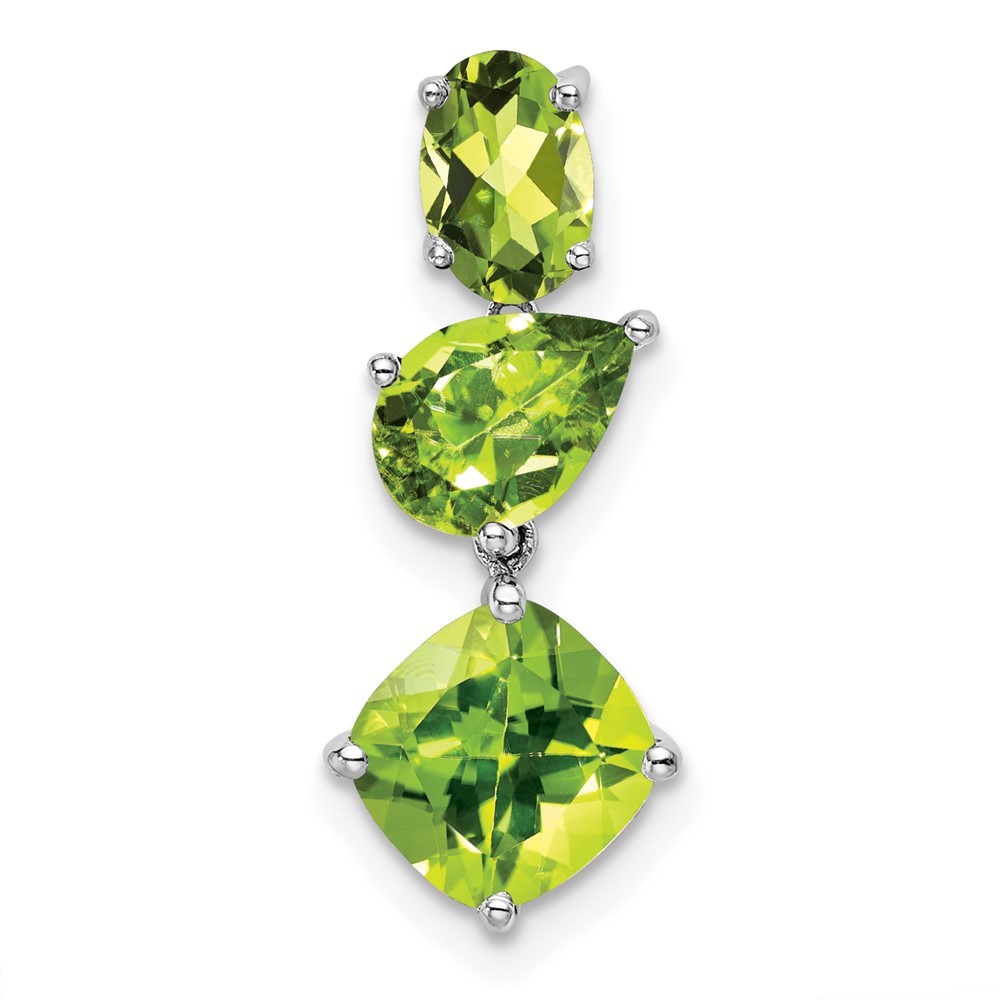 14k White Gold Oval Pear & Cushion Peridot Chain Slide Pendant 0.62gm L-20.8 mm