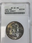 1955 Half Dollars Franklin ANACS MS-63 Bugs Bunny FBL