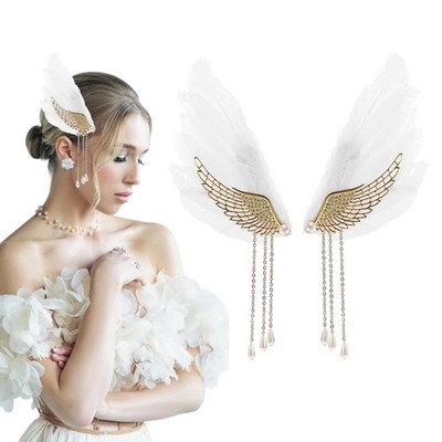 2 Pcs Halloween Feather Hair Clips Ostrich Artificial White Swan Feathers Bal...