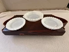 Vintage Set of 3 Anchor Hocking Milk Glass Ashtray Coasters Trinkets Scalloped