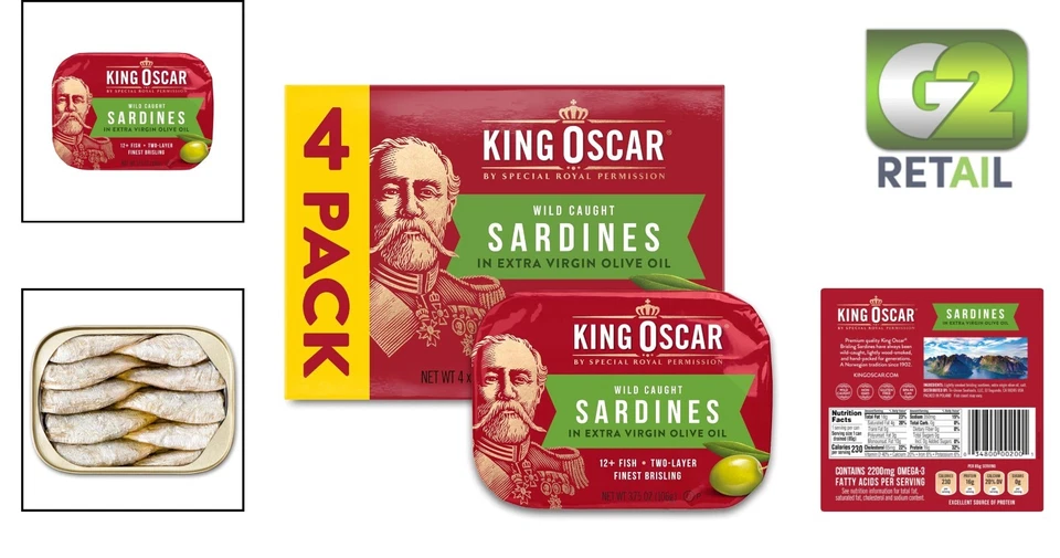 Sardinas salvajes saludables capturadas en aceite de oliva virgen extra - latas de 3,75 oz (paquete de 4) Foto 2 de 4