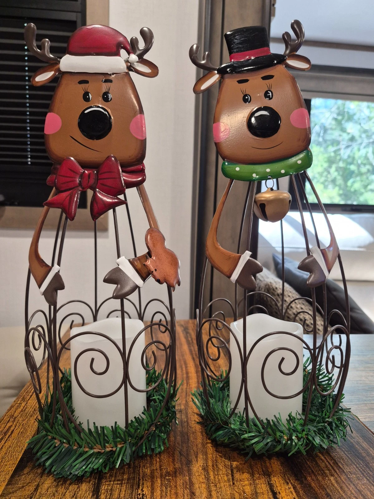 Set of 2 Christmas Reindeer Lanterns with LED Candles 15 x 6 inches image 1