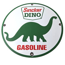 Vintage Sinclair Gasoline Sign - Porcelain Dino Service Gas Pump Sign Vintage Sinclair Gasoline Sign - Porcelain Dino Service Gas Pump Sign