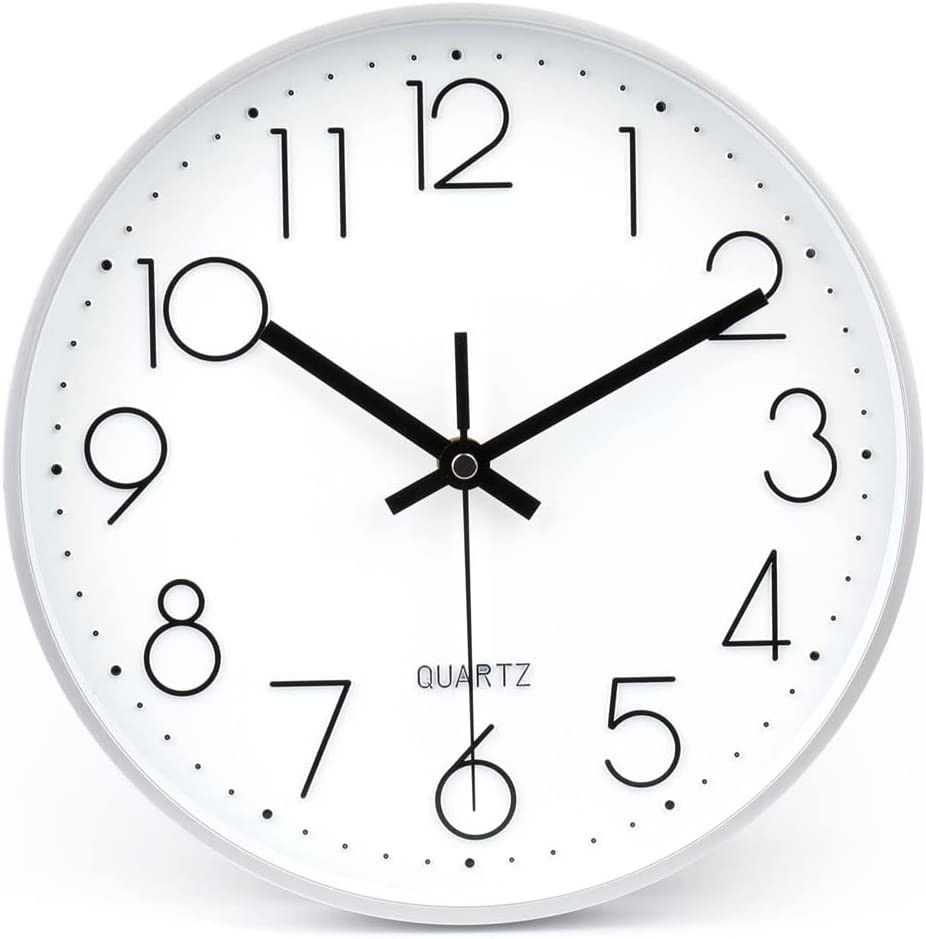 10 Inch Silver Wall Clock Battery Operated Silent & Non-Tick