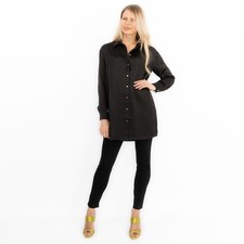 Womens Coast Black Longline Blouse Satin Silk Feel Collared Shirt Button Up