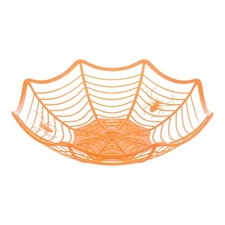 Spooky Halloween Candy Serving Party Bowl Basket Spider Web Plastic Orange