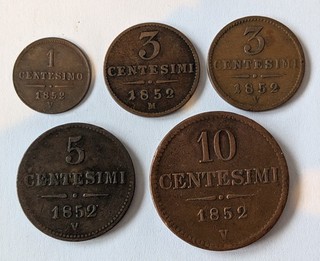 Lot Österreich Italien Lombardei Venetien Franz Joseph I. 5 Kupfernominale 1852