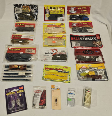 20 PACK VARIETY Plastic Baits Big Bite Impulse PowerBait Plus 5 Tackle Items NOS