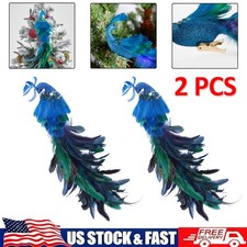 2 Pack Peacock Ornaments for Xmas Tree Long Tail Feather Peacock Decorations 19"