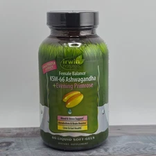 Irwin Naturals Female Balance KSM-66 Ashwagandha Liquid 60 Ct Soft-Gels EXP 2027