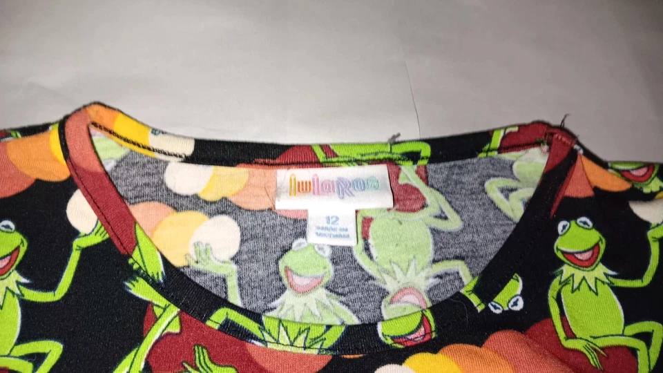 Vestido LulaRoe Kermit la Rana Niña Pequeña con Bolsillos Talla 12 Foto 2 de 4