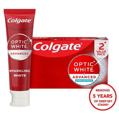 Colgate Toothpaste Optic White Advanced Sparkling White Mint 2x4.5oz Enamel Safe