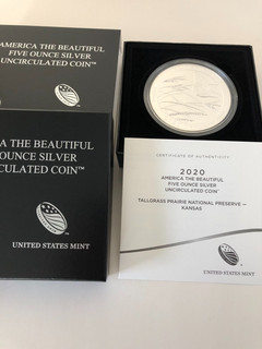 2020 P ATB Tallgrass Prairie 5 oz .999 Fine Silver Coin OGP FREE SHIPPING