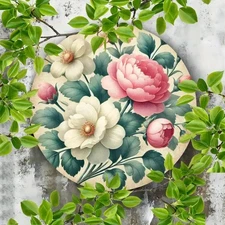 1pc 2D 1pc Retro Floral Round Wall Art- 7.87x 7.87inch Aluminum Metal Decoration