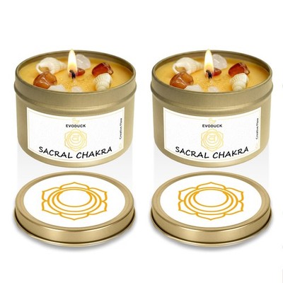 EVODUCK Sacral Chakra Candle Carnelian Soy Wax Crystal Healing Spiritual Gift
