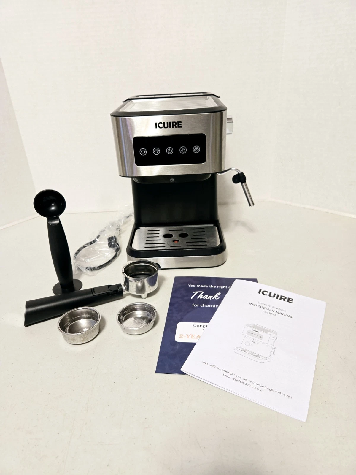 ICUIRE Espresso Coffee Machine w/Milk Frother (Model CM3000) 120V, 60Hz, 1050W