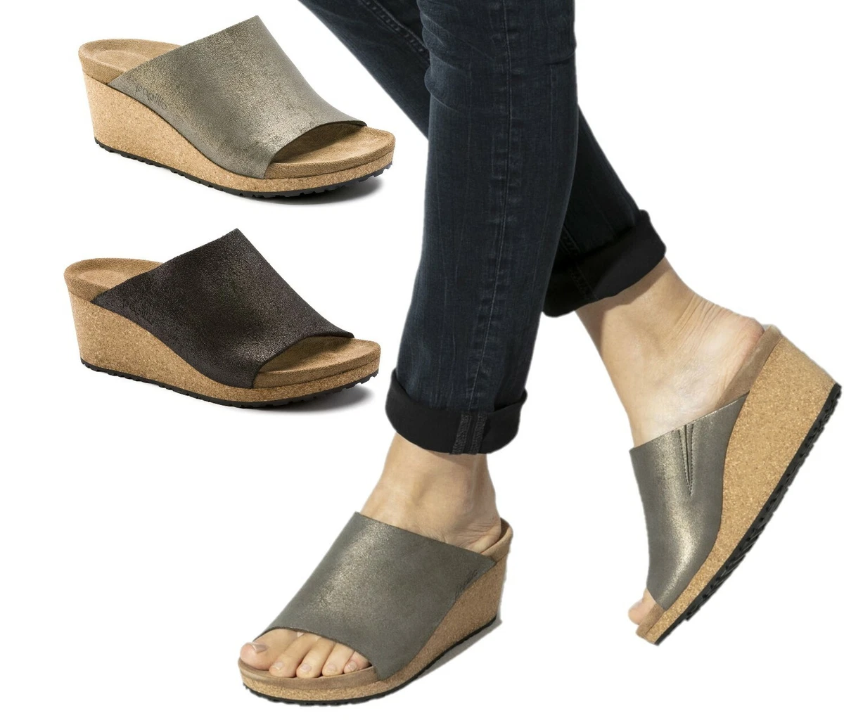 Birkenstock Namica by Papillio Women Mules Suede Slip On Wedge Heel Sandals