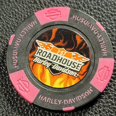 ROADHOUSE HD ~ ILLINOIS (Black/Neon Pink Full Color) Harley Davidson Poker Chip