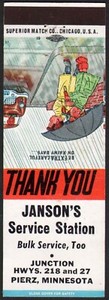 Vintage matchbook cover JANSONS SERVICE STATION kids Pierz Minnesota unstruck