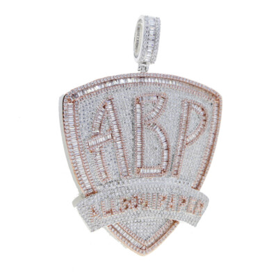 Hip Hop ABP Letters Shield Pendant Necklace 5A Zircon 18k Gold Plated Jewelry