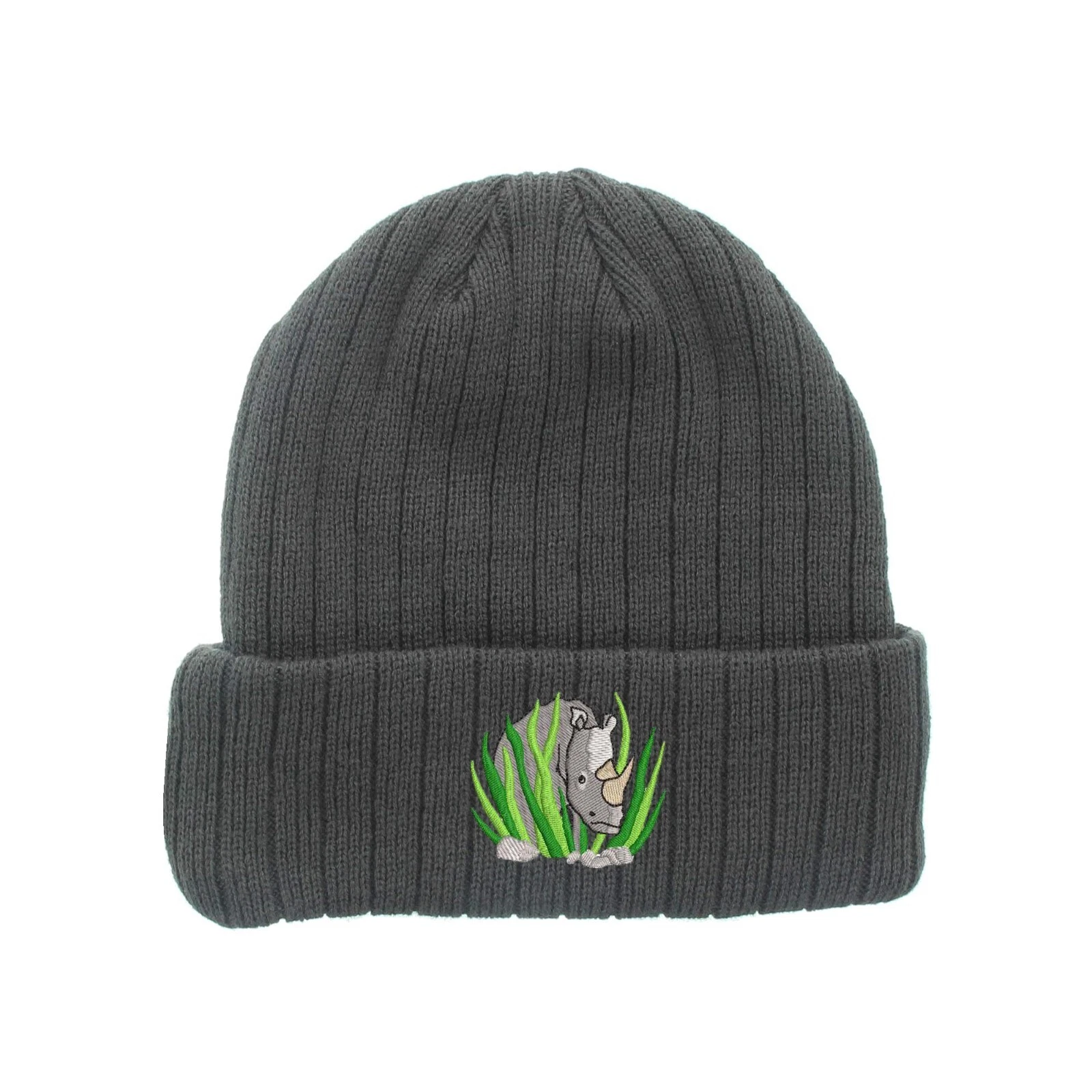 Rhino Rhinoceros embroidered fleece beanie hat, insulated beanie