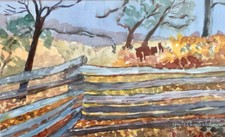Original Watercolor Painting “Old Rail Fence” Gayle Choate Johnson 16” x 12”