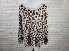 Signature Studio Womens Sweater 2X Plus Long Sleeve Brown Animal Print Acrylic