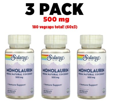 Solaray, Monolaurin, 3 PACK, Immune System Support, 500 mg, 60 VegCaps each