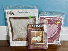 3 Vtg New Candlewicking Kits Needle Magic 372 Tulip 7918 Iris pillow pineapple