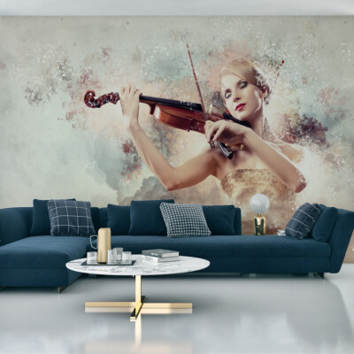 VLIES FOTOTAPETE Selbstklebend XXL Wohnzimmer Frau Geige 3D Tapeten 3617