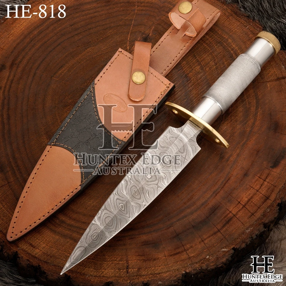 HUNTEX Handmade Damascus Blade, Anti Slip Steel Handle, 350 mm Rambo Boot Dagger - Image 2 of 4
