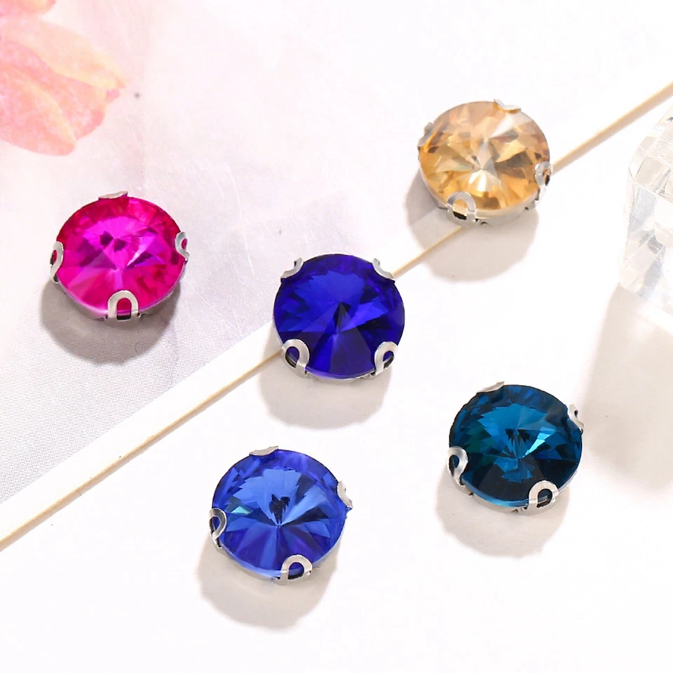 Artesanal Mezcla Color Cristal Redondo Rivoli Costura Estrás Rosa Montes Cuentas Foto 3 de 4