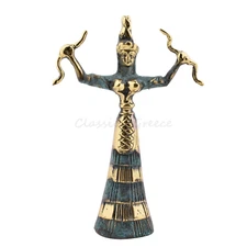 Statue Ancient Greek Two Minoan Snake Goddess 6.5"-16.5 cm Brass Cast Mythology